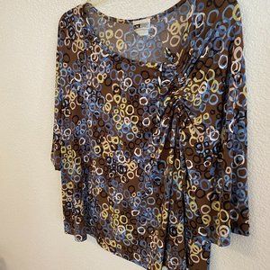 I.N. STUDIO Asymmetrical Rouched Neckline Top